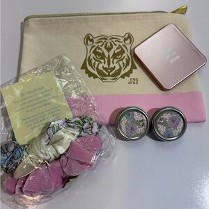 Pink and Cream canvas Pouch with Accessories